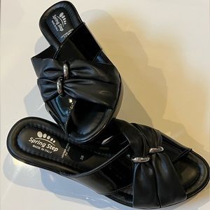 SPRING STEP leather criss cross open back wedge